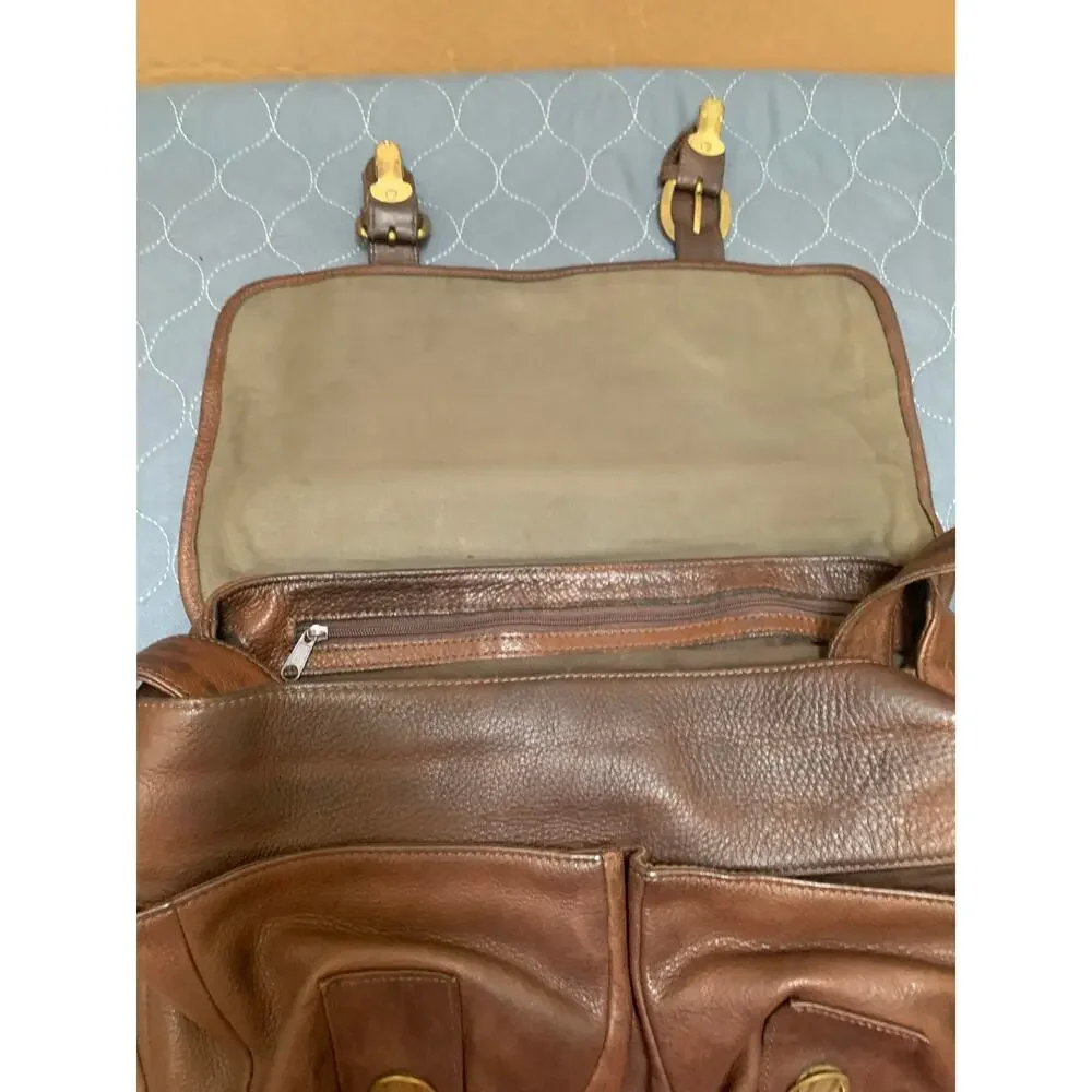 WILSONS LEATHER Large Vintage Unisex Distressed Top Handle DBL Pocket Msgr Bag